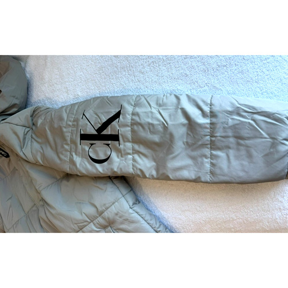 NWT Calvin Klein Jean Gray Puffer Zip Hoodie fleece lined Jacket large L-14/16 - Picture 12 of 12